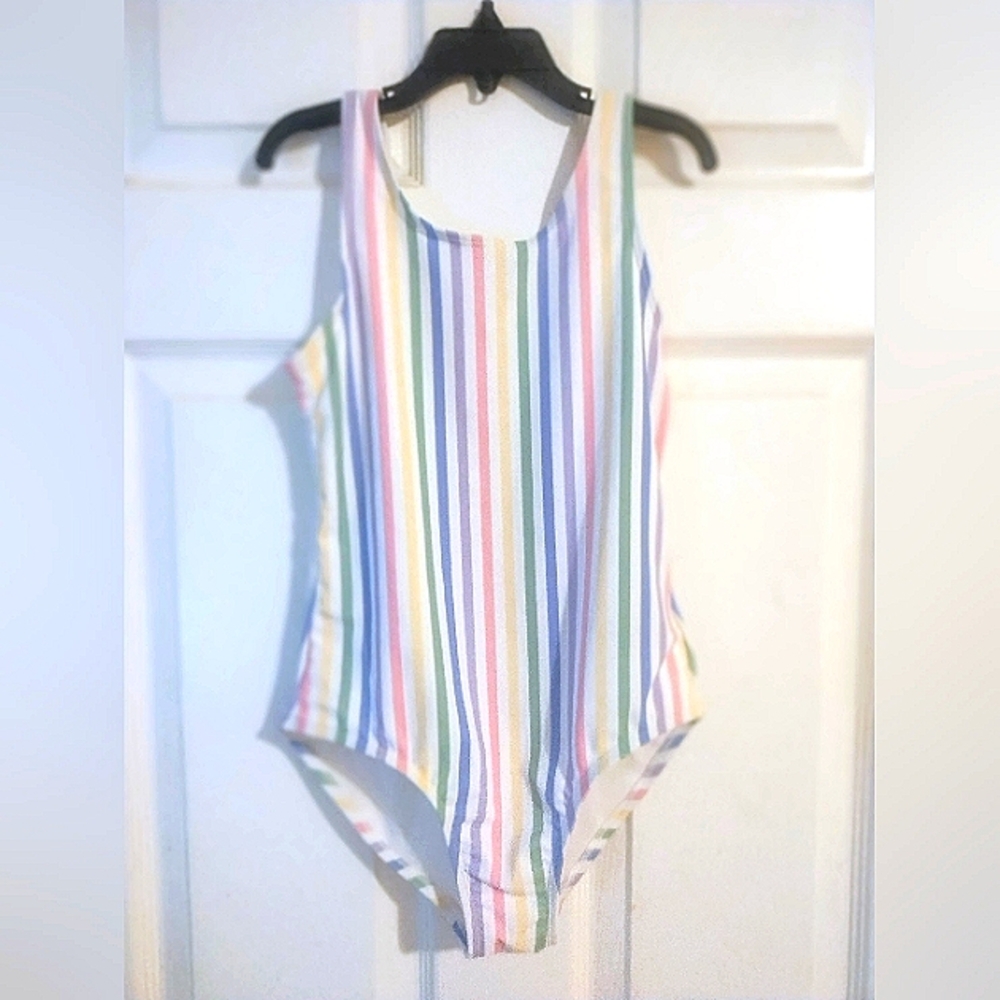 Gap Kids Sz L Colorful Muted Striped One-Piece Swimsuit